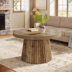 Lantine 31,5 – Petites tables basses rondes avec base en tambour cannelé, table d'appoint de style ferme pour salon, appartement, petits espaces