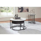 Signature Design by Ashley Ensemble table gigogne et pouf Jusmour, plateau imitation marbre avec cadre noir