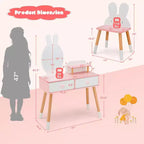 BALHAM TRADE-Coiffeuse enfant thème Lapin Table de maquillage en bois blanc avec 2 grands tiroirs