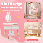 BALHAM TRADE-Coiffeuse enfant thème Lapin Table de maquillage en bois blanc avec 2 grands tiroirs