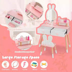 BALHAM TRADE-Coiffeuse enfant thème Lapin Table de maquillage en bois blanc avec 2 grands tiroirs