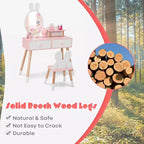BALHAM TRADE-Coiffeuse enfant thème Lapin Table de maquillage en bois blanc avec 2 grands tiroirs