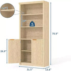 Lot de 2 bibliothèques hautes, bibliothèque en bois avec portes, bibliothèques à 5 étagères avec étagère supérieure réglable pour bureau à domicile, salon
