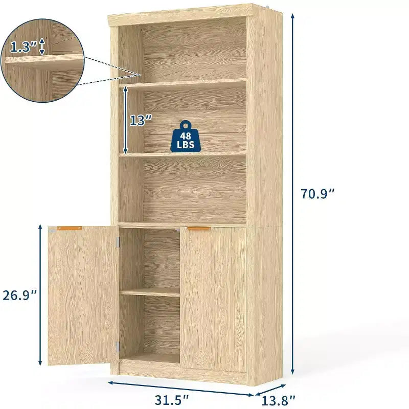 Lot de 2 bibliothèques hautes, bibliothèque en bois avec portes, bibliothèques à 5 étagères avec étagère supérieure réglable pour bureau à domicile, salon