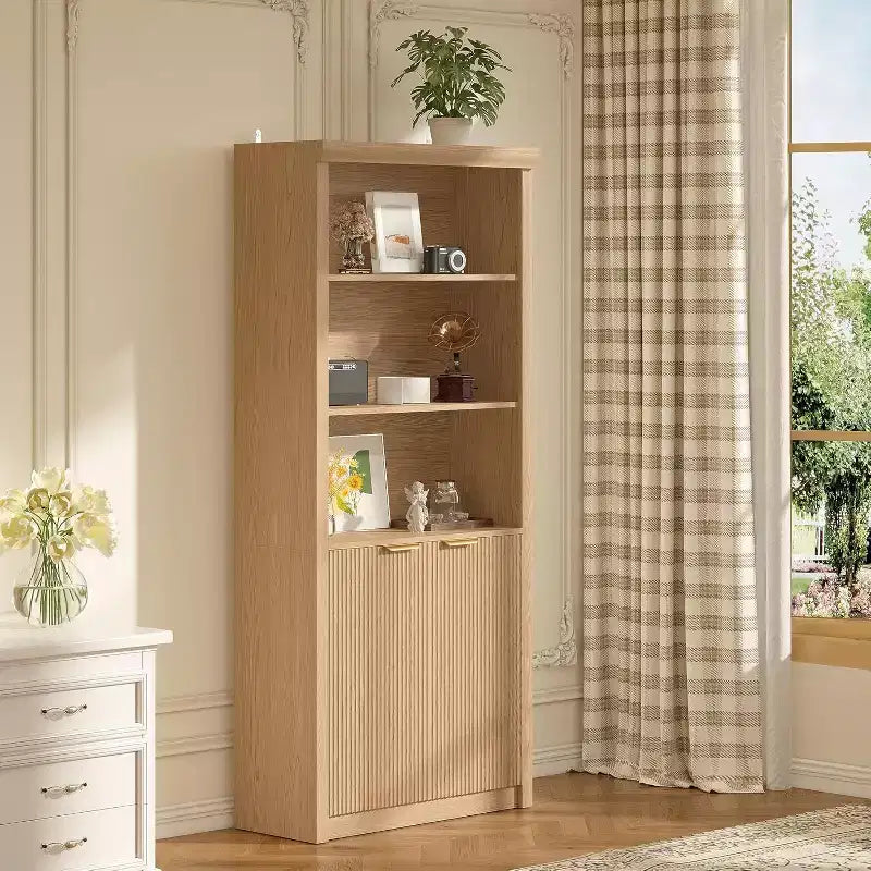 Lot de 2 bibliothèques hautes, bibliothèque en bois avec portes, bibliothèques à 5 étagères avec étagère supérieure réglable pour bureau à domicile, salon