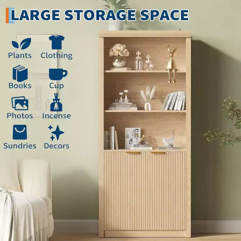 Lot de 2 bibliothèques hautes, bibliothèque en bois avec portes, bibliothèques à 5 étagères avec étagère supérieure réglable pour bureau à domicile, salon