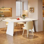 Table à manger Lantine blanche de 160 cm, table de cuisine moderne avec plateau brillant et double pied robuste pour 4 à 6 personnes, salle à manger