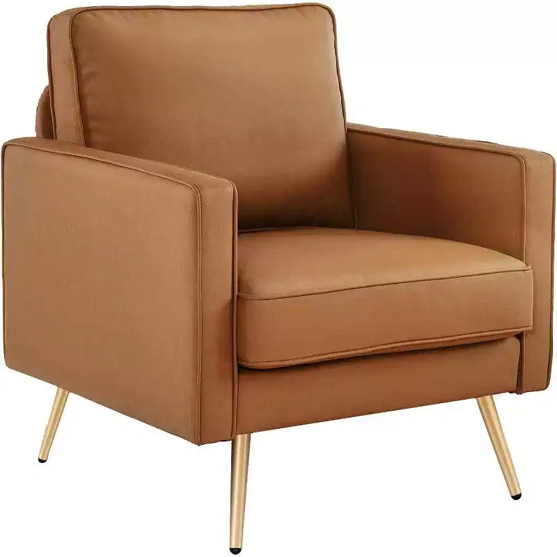 VINGLI Modern PU Leather Accent Chair , Comfy Chair Arm Chair Reading Chair with Metal Legs and Deep Seat for Office,Apartment,Small Space,Cognac