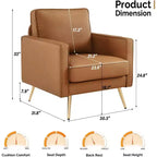 VINGLI Fauteuil d'appoint moderne en similicuir PU, Fauteuil confortable avec pieds en métal et assise profonde pour Bureau, Appartement, Petit espace, Cognac
