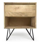 Table de chevet industrielle moderne en bois de manguier massif Moreno de 50,8 cm de large, couleur naturelle