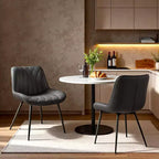 Coolmee Dining Chairs Set of 2, Modern Dining Room Chairs with Thick Cushions, Upholstered Faux Leather Cushion Seat,Kitchen Side Armless Chair Black