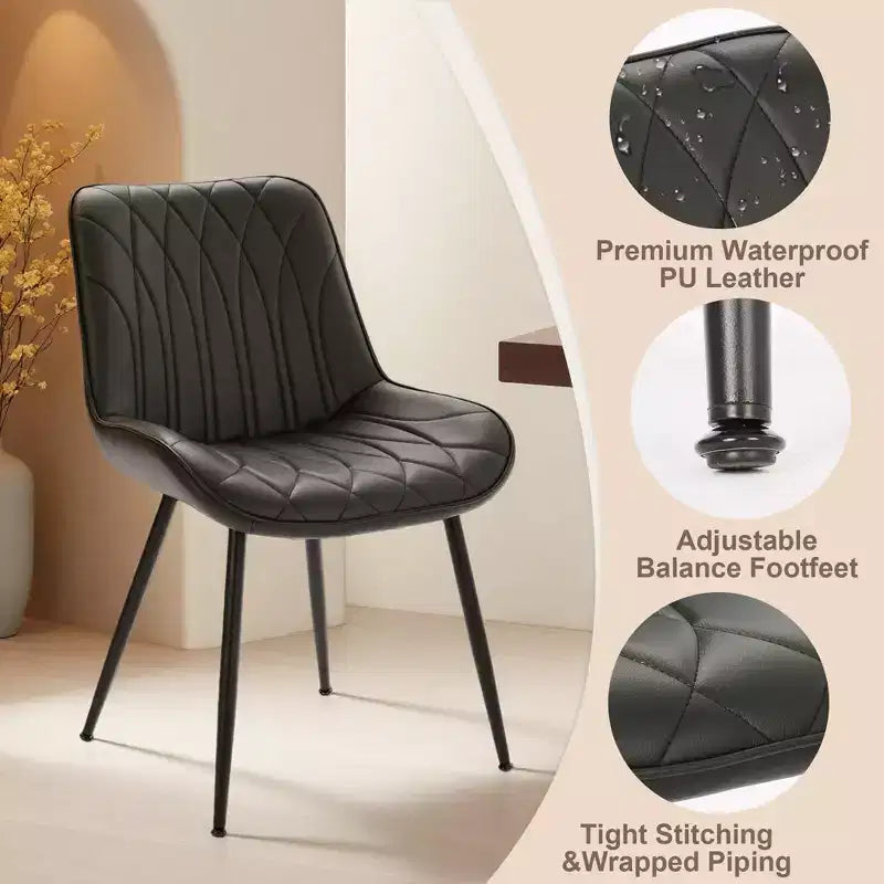 Coolmee Chaises de Salle à Manger Lot de 2, Chaises de Salle à Manger Modernes avec Coussins Épais, Siège Rembourré en Similicuir, Chaise d'Appoint de Cuisine sans Accoudoirs Noir