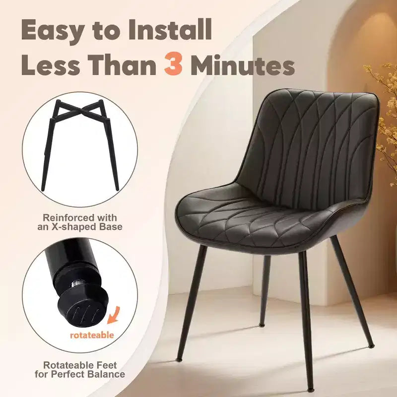 Coolmee Chaises de Salle à Manger Lot de 2, Chaises de Salle à Manger Modernes avec Coussins Épais, Siège Rembourré en Similicuir, Chaise d'Appoint de Cuisine sans Accoudoirs Noir
