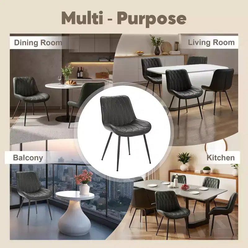 Coolmee Chaises de Salle à Manger Lot de 2, Chaises de Salle à Manger Modernes avec Coussins Épais, Siège Rembourré en Similicuir, Chaise d'Appoint de Cuisine sans Accoudoirs Noir