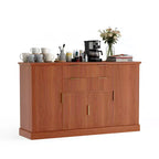 58'' Buffet de ferme avec poignées dorées | Bar à café design cannelé, 4 portes, 2 tiroirs et étagère réglable pour salle à manger et salon