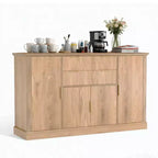 58'' Buffet de ferme avec poignées dorées | Bar à café design cannelé, 4 portes, 2 tiroirs et étagère réglable pour salle à manger et salon