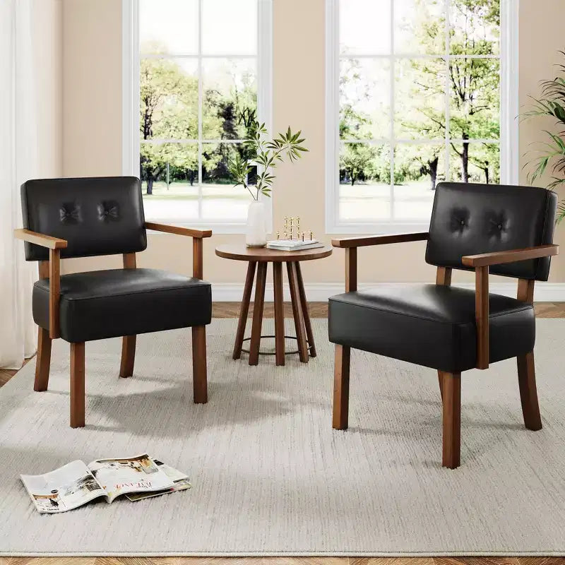 Fauteuil de salle à manger moderne du milieu du siècle - Cadre en bois de couleur crème, revêtement en lin beige ou en cuir PU - Rayures verticales classiques ou capitonnage à boutons