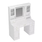 Grande coiffeuse avec miroir, 6 tiroirs et 4 casiers, bureau de rangement