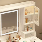 Grande coiffeuse avec miroir, 6 tiroirs et 4 casiers, bureau de rangement