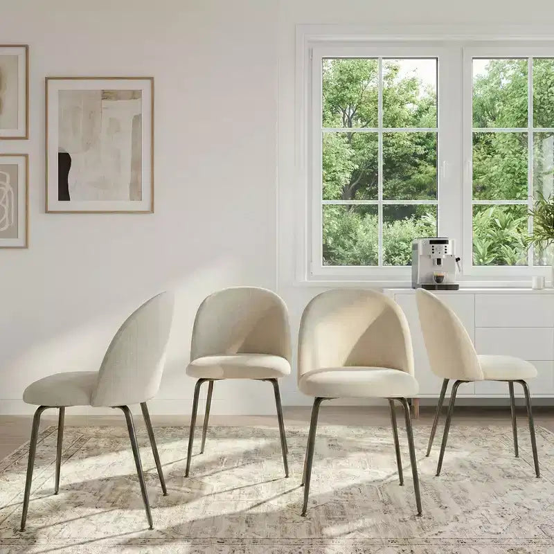Lot de 2 chaises de salle à manger rembourrées, chaises d'appoint modernes sans accoudoirs en tissu de lin avec pieds en métal, chaises d'appoint à dossier ergonomique pour salle à manger et salon