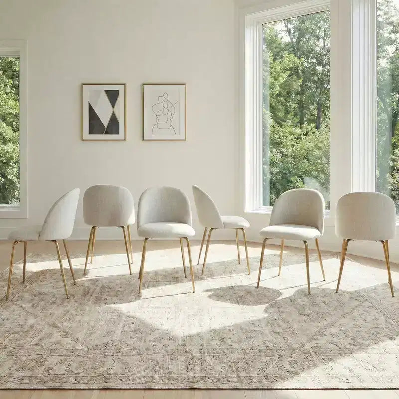 Lot de 2 chaises de salle à manger rembourrées, chaises d'appoint modernes sans accoudoirs en tissu de lin avec pieds en métal, chaises d'appoint à dossier ergonomique pour salle à manger et salon