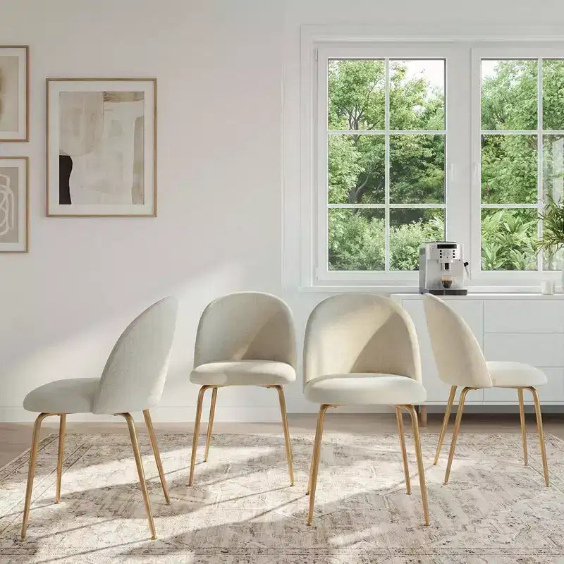 Lot de 2 chaises de salle à manger rembourrées, chaises d'appoint modernes sans accoudoirs en tissu de lin avec pieds en métal, chaises d'appoint à dossier ergonomique pour salle à manger et salon