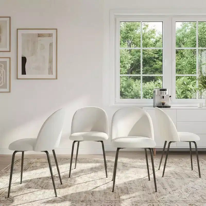 Lot de 2 chaises de salle à manger rembourrées, chaises d'appoint modernes sans accoudoirs en tissu de lin avec pieds en métal, chaises d'appoint à dossier ergonomique pour salle à manger et salon