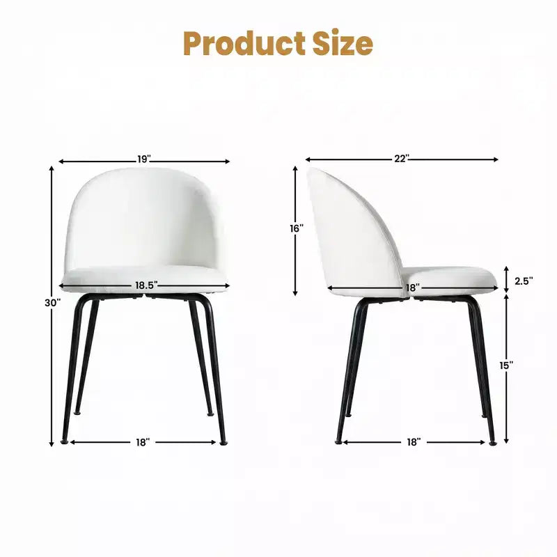 Lot de 2 chaises de salle à manger rembourrées, chaises d'appoint modernes sans accoudoirs en tissu de lin avec pieds en métal, chaises d'appoint à dossier ergonomique pour salle à manger et salon