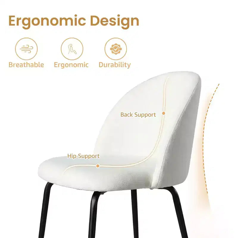 Lot de 2 chaises de salle à manger rembourrées, chaises d'appoint modernes sans accoudoirs en tissu de lin avec pieds en métal, chaises d'appoint à dossier ergonomique pour salle à manger et salon