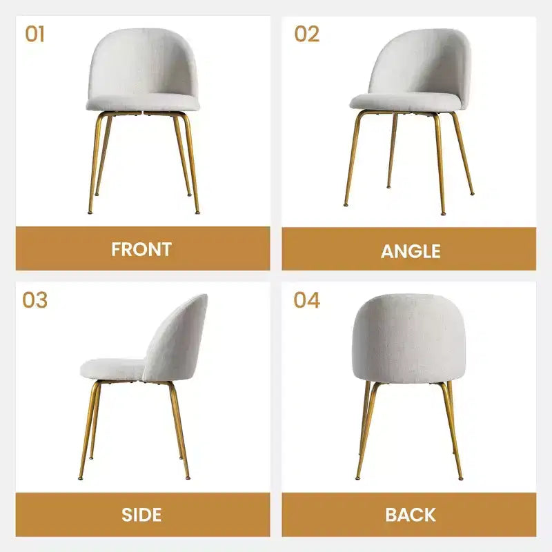 Lot de 2 chaises de salle à manger rembourrées, chaises d'appoint modernes sans accoudoirs en tissu de lin avec pieds en métal, chaises d'appoint à dossier ergonomique pour salle à manger et salon