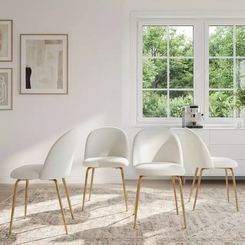 Lot de 2 chaises de salle à manger rembourrées, chaises d'appoint modernes sans accoudoirs en tissu de lin avec pieds en métal, chaises d'appoint à dossier ergonomique pour salle à manger et salon