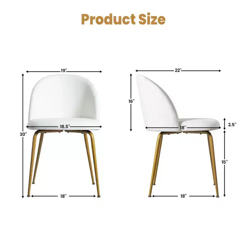 Lot de 2 chaises de salle à manger rembourrées, chaises d'appoint modernes sans accoudoirs en tissu de lin avec pieds en métal, chaises d'appoint à dossier ergonomique pour salle à manger et salon