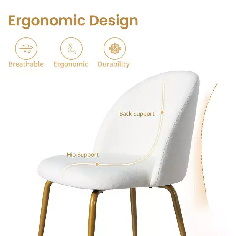 Lot de 2 chaises de salle à manger rembourrées, chaises d'appoint modernes sans accoudoirs en tissu de lin avec pieds en métal, chaises d'appoint à dossier ergonomique pour salle à manger et salon