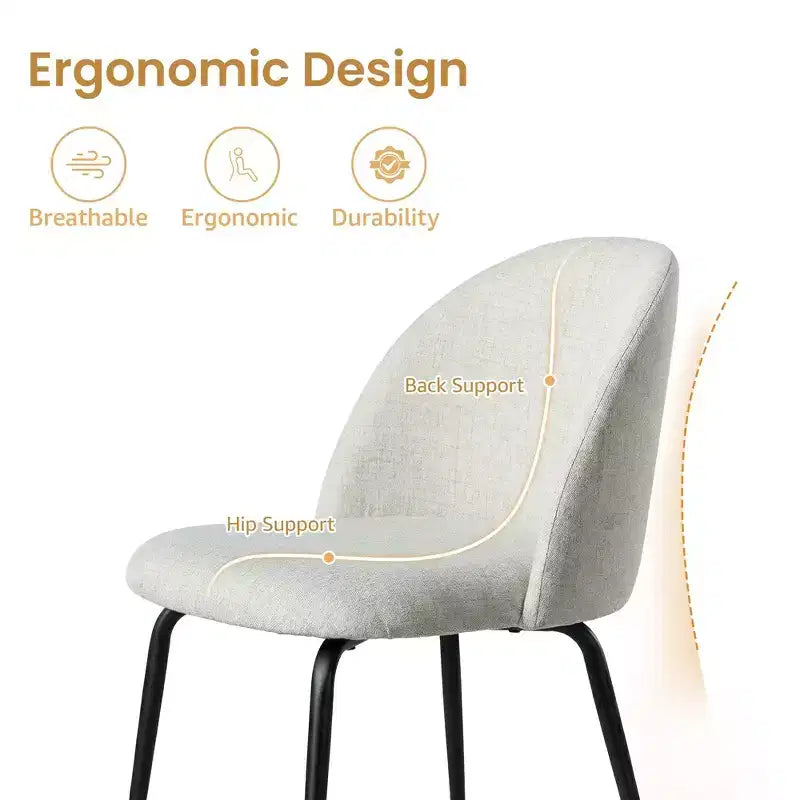 Lot de 2 chaises de salle à manger rembourrées, chaises d'appoint modernes sans accoudoirs en tissu de lin avec pieds en métal, chaises d'appoint à dossier ergonomique pour salle à manger et salon