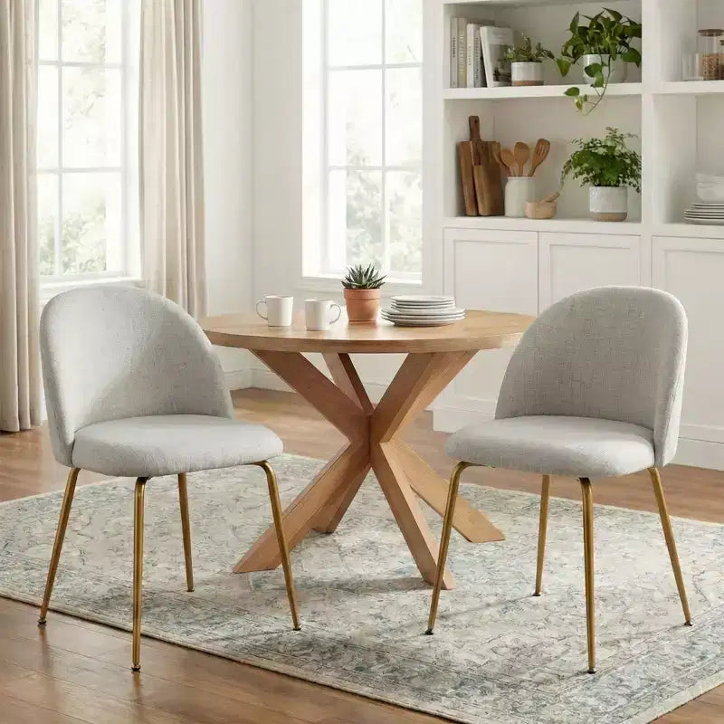 Lot de 2 chaises de salle à manger rembourrées, chaises d'appoint modernes sans accoudoirs en tissu de lin avec pieds en métal, chaises d'appoint à dossier ergonomique pour salle à manger et salon