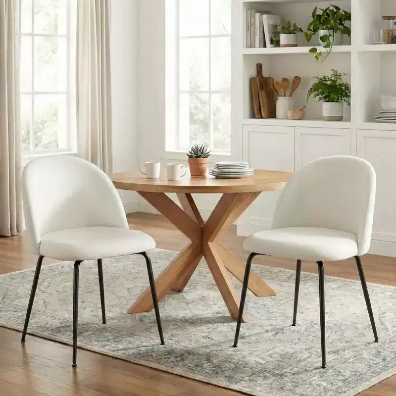 Lot de 2 chaises de salle à manger rembourrées, chaises d'appoint modernes sans accoudoirs en tissu de lin avec pieds en métal, chaises d'appoint à dossier ergonomique pour salle à manger et salon