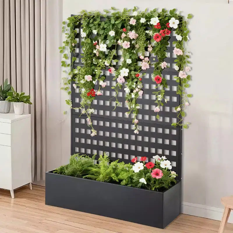 Carré potager surélevé avec treillis, jardinière verticale en acier pour extérieur, surélevée pour légumes, herbes aromatiques, fleurs