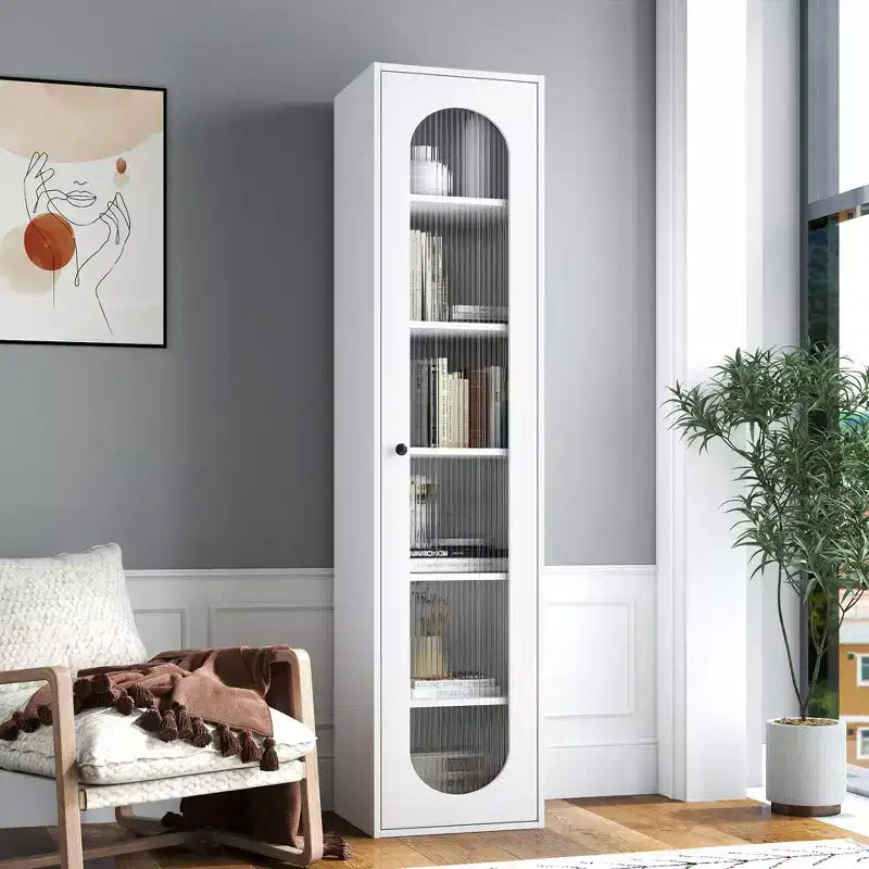 GDFStudio Thomas Modern 6-Tier Tall Display Cabinet with Glass Door