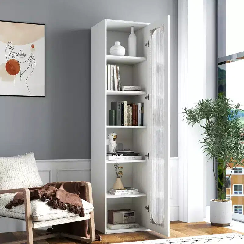GDFStudio Thomas Vitrine haute moderne à 6 niveaux avec porte en verre
