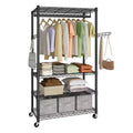 SONGMICS Heavy-Duty Rolling Clothes Rack, Garment Rack, Portable Closet on Wheels, with Adjustable Mesh Shelves and Hanging Rails, Hooks, Ink Black