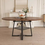 4759 Table à manger ronde extensible pour 4 à 6 personnes, table de cuisine circulaire avec étagère de rangement, plateau épaissi et cadre en métal pour salle à manger - Panipeachy