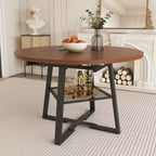 4759 Table à manger ronde extensible pour 4 à 6 personnes, table de cuisine circulaire avec étagère de rangement, plateau épaissi et cadre en métal pour salle à manger - Panipeachy