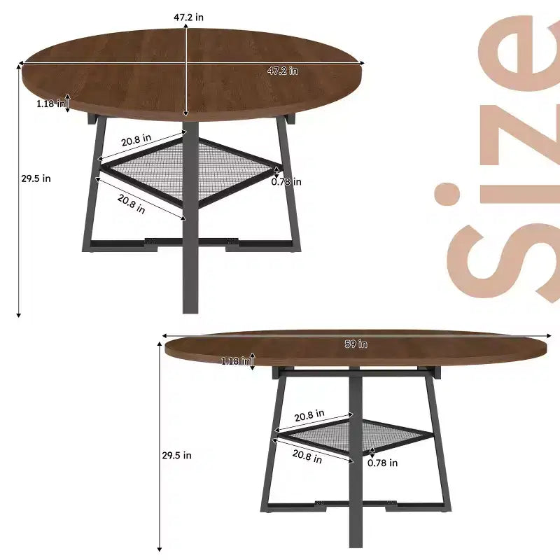4759 Table à manger ronde extensible pour 4 à 6 personnes, table de cuisine circulaire avec étagère de rangement, plateau épaissi et cadre en métal pour salle à manger - Panipeachy