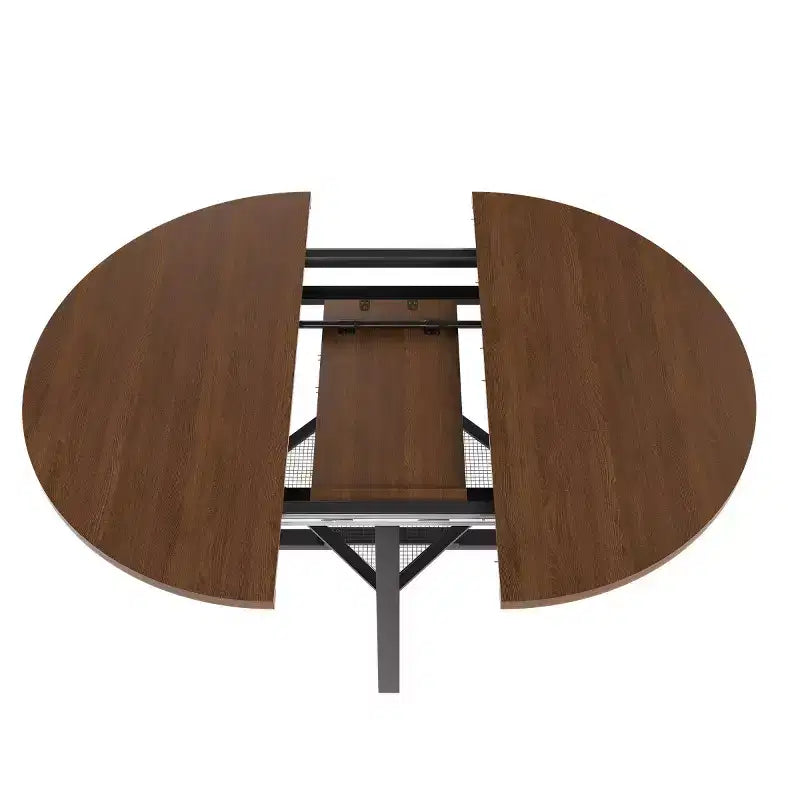 4759 Table à manger ronde extensible pour 4 à 6 personnes, table de cuisine circulaire avec étagère de rangement, plateau épaissi et cadre en métal pour salle à manger - Panipeachy