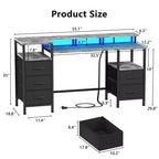 Bureau d'ordinateur gris de 55 pouces avec station de chargement, bureau de jeu réversible, lumières LED, tiroirs en tissu, table d'écriture pour bureau à domicile, chambre à coucher, rangement d'étude