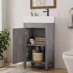 Meuble-lavabo de salle de bain autoportant de 40,6 cm - Armoire de rangement simple avec porte à fermeture douce et vasque intégrale pour petits espaces