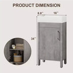 Meuble-lavabo de salle de bain autoportant de 40,6 cm - Armoire de rangement simple avec porte à fermeture douce et vasque intégrale pour petits espaces
