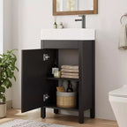 Meuble-lavabo de salle de bain autoportant de 40,6 cm - Armoire de rangement simple avec porte à fermeture douce et vasque intégrale pour petits espaces