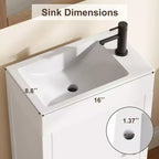 Meuble-lavabo de salle de bain autoportant de 40,6 cm - Armoire de rangement simple avec porte à fermeture douce et vasque intégrale pour petits espaces