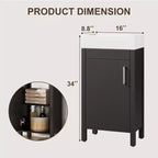 Meuble-lavabo de salle de bain autoportant de 40,6 cm - Armoire de rangement simple avec porte à fermeture douce et vasque intégrale pour petits espaces
